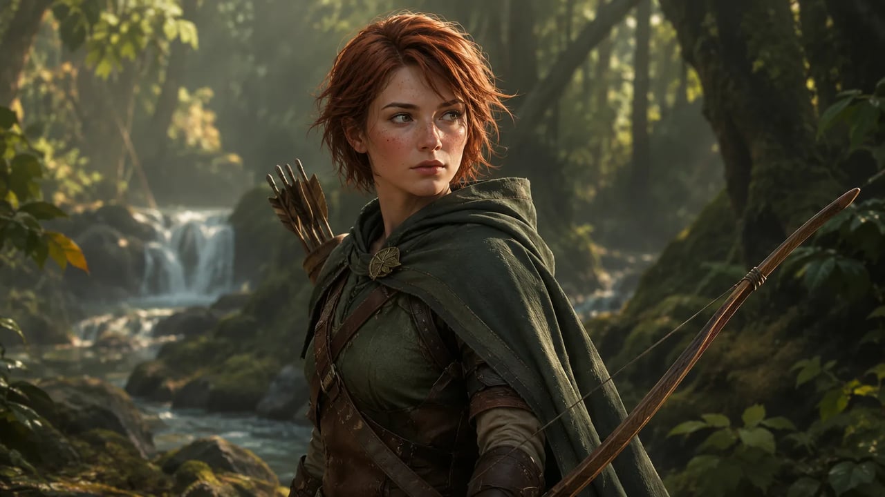 Fantasy-Waldläufer-Originalfigur als Konzeptkunst aus einem Text-Brief