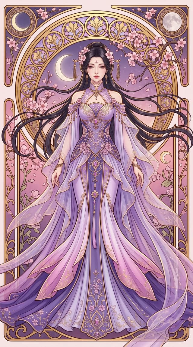 9:16 vertical format; an exquisitely ornate Art Nouveau-style poster featuring a