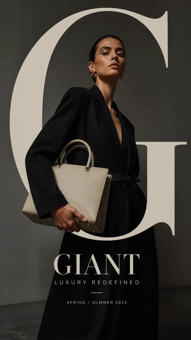 Create a high-end luxury fashion campaign mockup with strong typography, realist