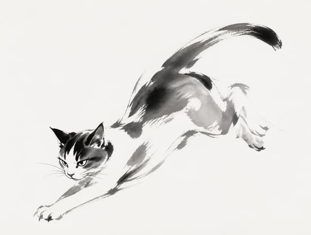 猫，极简东方水墨动态速写，无字