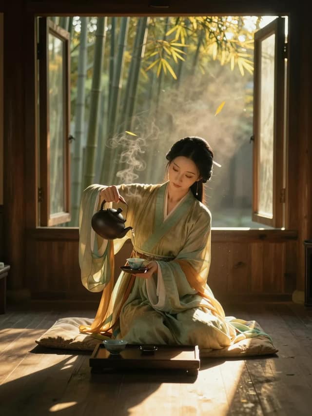 A full-body, cinematic vertical portrait in 3:4 ratio of a graceful Tang Dynasty