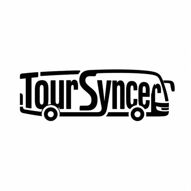 A minimalist logo design where the word "TourSyncer" is transformed into a physi