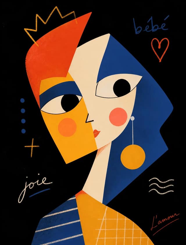 Create a cute neo-expressionist cubist minimal vector portrait illustration, Pic
