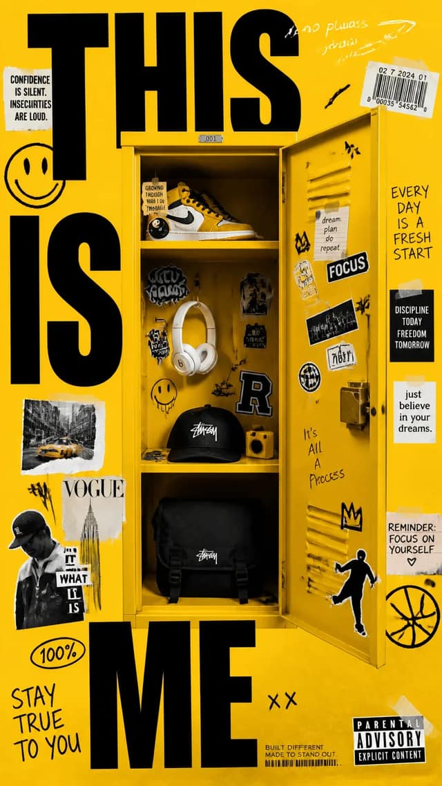 A premium 9:16 youth-culture advertising poster.Main Subject:
An open school loc