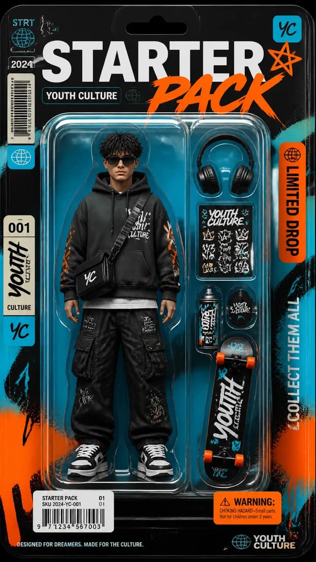 A premium 9:16 youth-culture poster.Main Subject:
A realistic streetwear action 