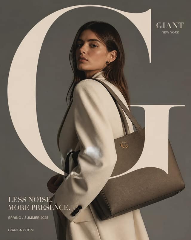 Create a high-end luxury fashion campaign mockup with strong typography, realist