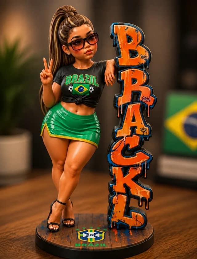 A highly detailed, stylized vinyl collectible figurine of a young woman with a h