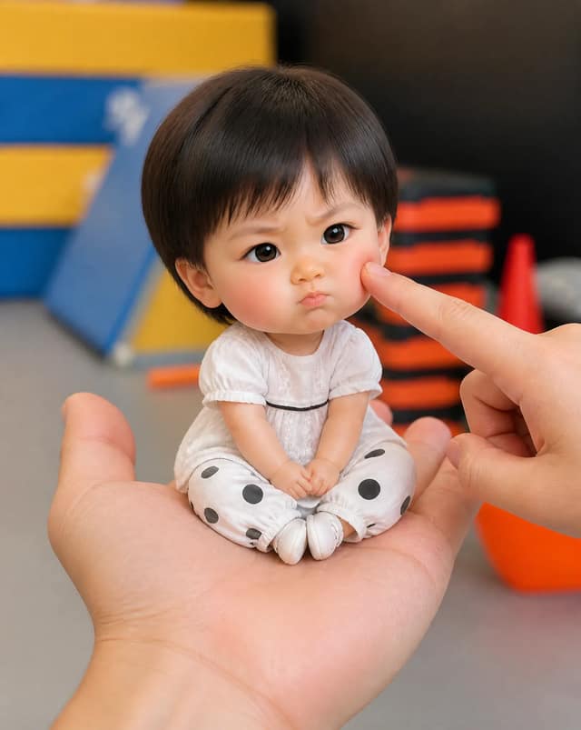A mini chibi version of the character in the uploaded image, with a big head and