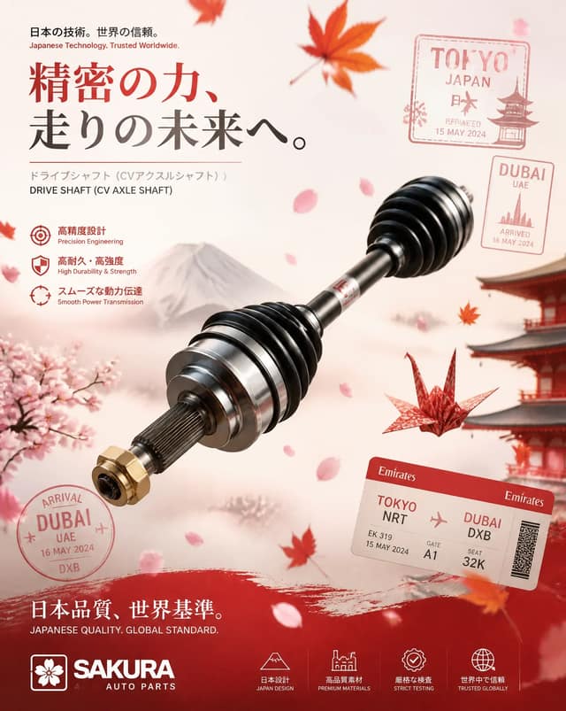 Japanese technology auto-spare parts poster inspired by Japan, featuring a float