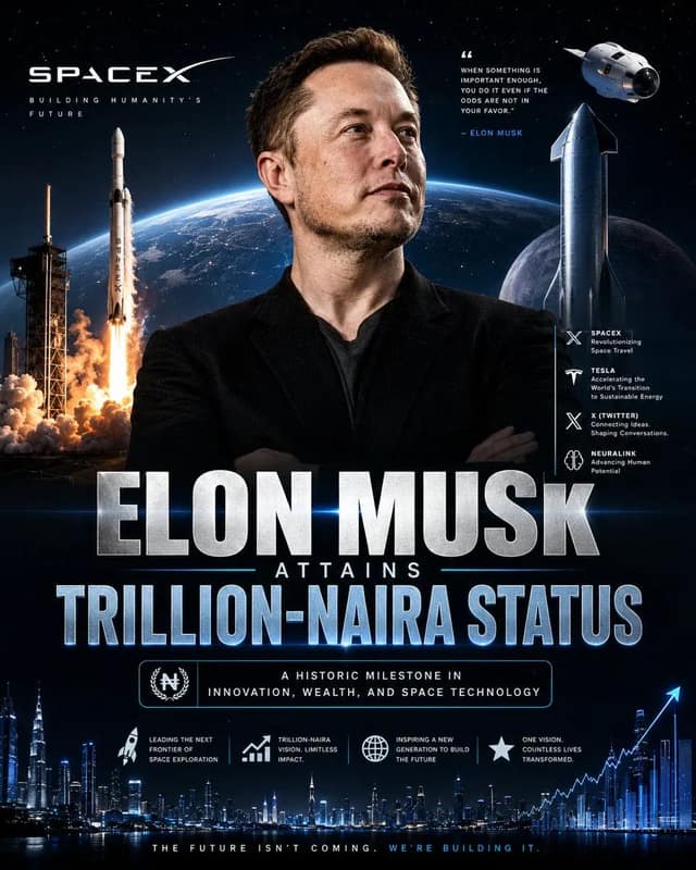 Create a bold, cinematic SpaceX achievement poster featuring Elon Musk as the ma