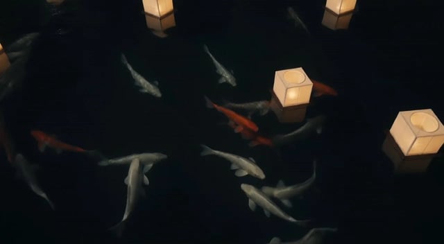 FLUX 3 draft-720p preview of koi and lanterns night scene