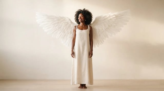 A portrait with soft, realistic AI angel wings added by Add Angel Wings on SupaImagine