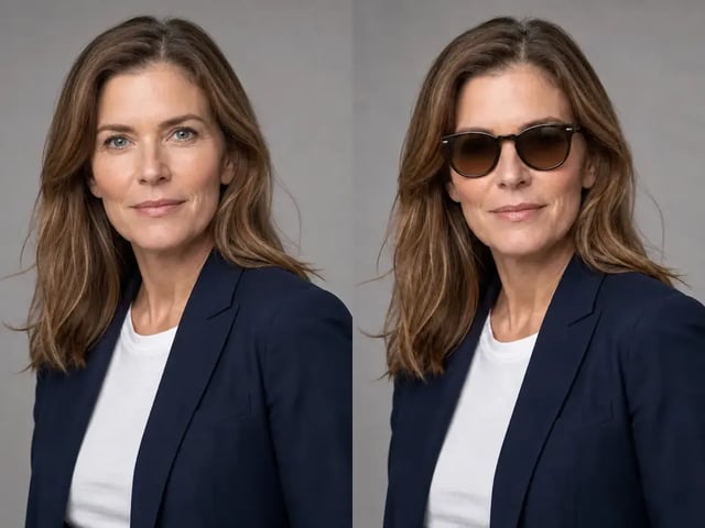 Creative sunglasses style preview shown as an AI photo edit