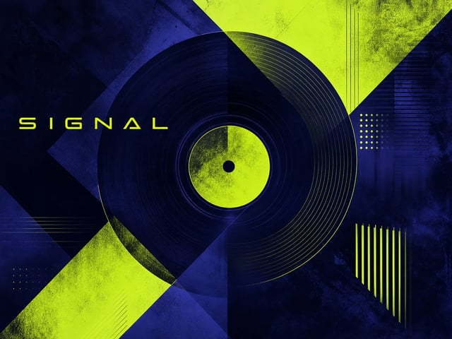 Electronic producer single cover with bold indigo and lime geometric design
