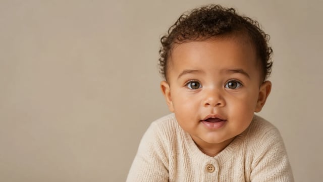 Playful fictional baby portrait made from two sample adult reference photos
