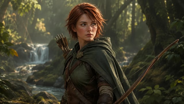 Fantasy-Waldläufer-Originalfigur als Konzeptkunst aus einem Text-Brief