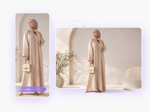 O mesmo look fashion recortado para reels 9:16 e colocações largas de produto 16:9