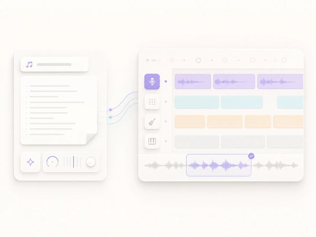 Lyric sheet flowing into a structured song arrangement timeline