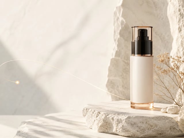 Premium skincare campaign image with the original product preserved and newly extended clean copy space