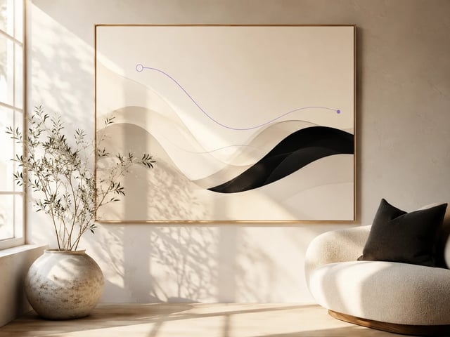 Interior design photograph extended with continuous wall texture, floor pattern, window light, and natural shadows