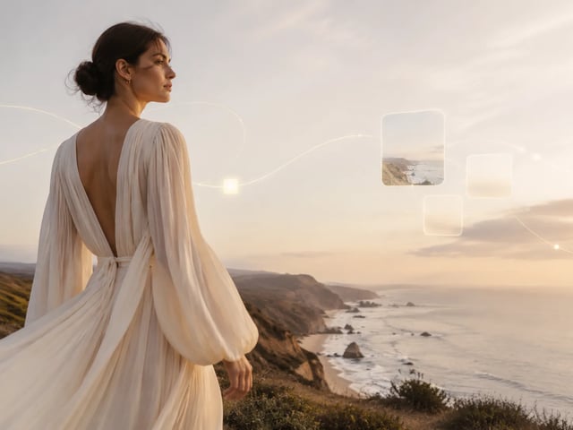 Editorial portrait extended into a wide publication-ready landing-page hero with natural surrounding scenery