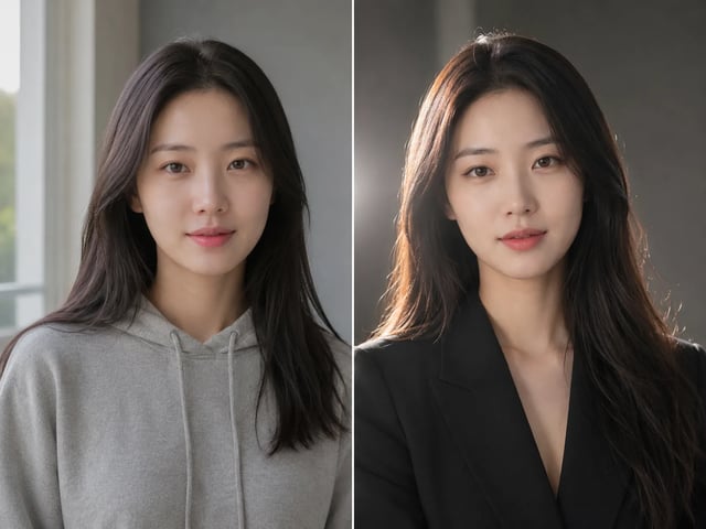 Antes e depois de restyle da mesma pessoa via imagem para imagem