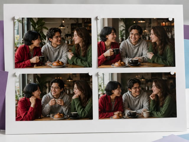 Board de campanha com vários stills de rascunho rápidos do mesmo elenco