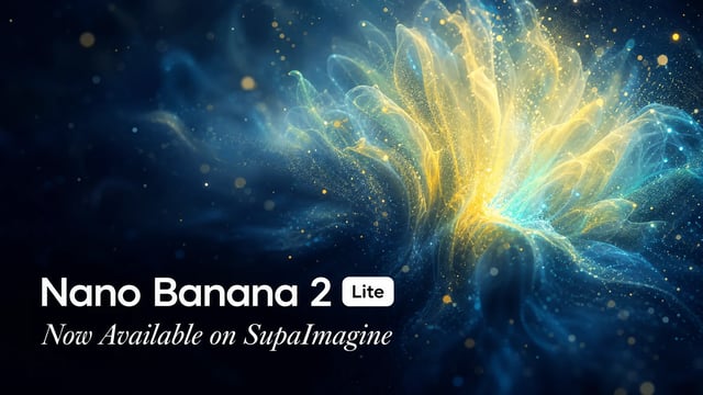 Nano Banana 2 Lite launch banner with a Lite badge over a glowing particle bloom