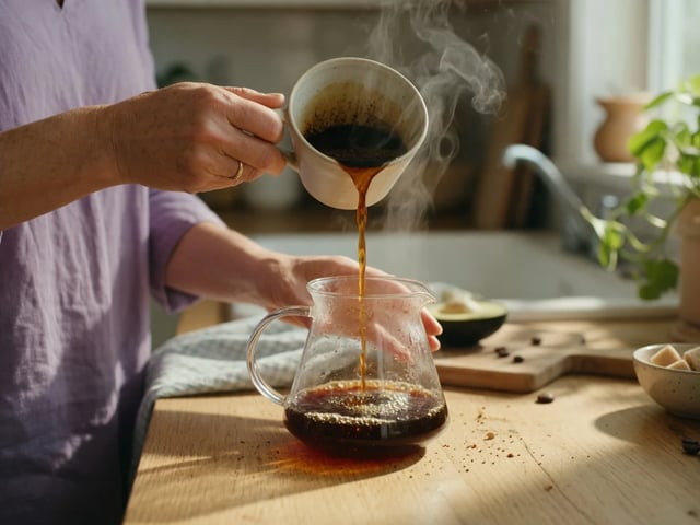 Texto para vídeo no Gemini Omni Flash: cena curta de café pour-over em cozinha ensolarada