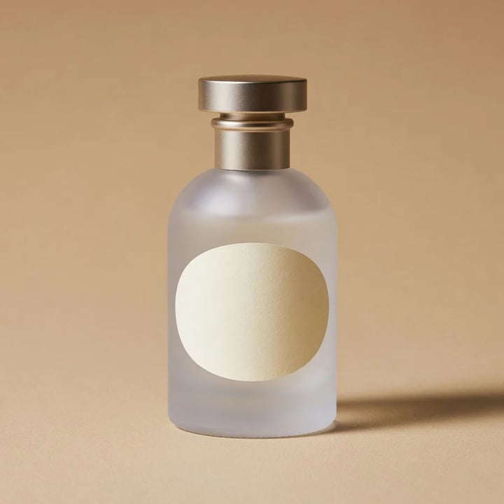 Foto de produto de frasco de perfume fosco com rótulo frontal em branco