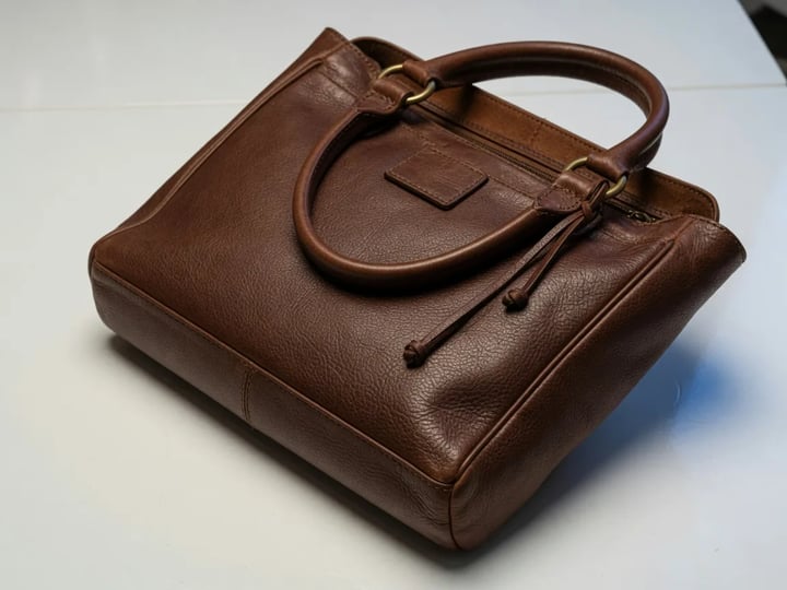 Still de produto de bolsa de couro em mesa limpa
