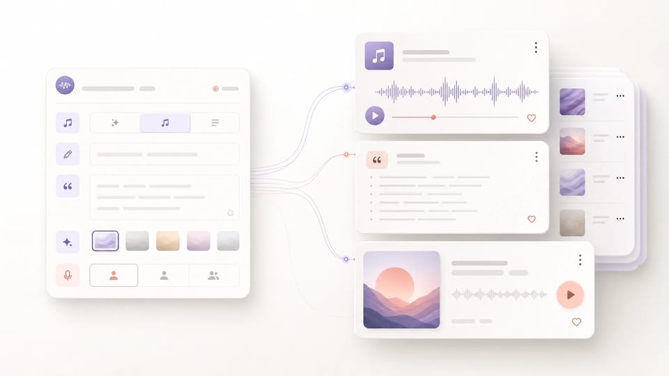 Espaço do Gerador de música com IA do SupaImagine com cards de forma de onda e controles de criação
