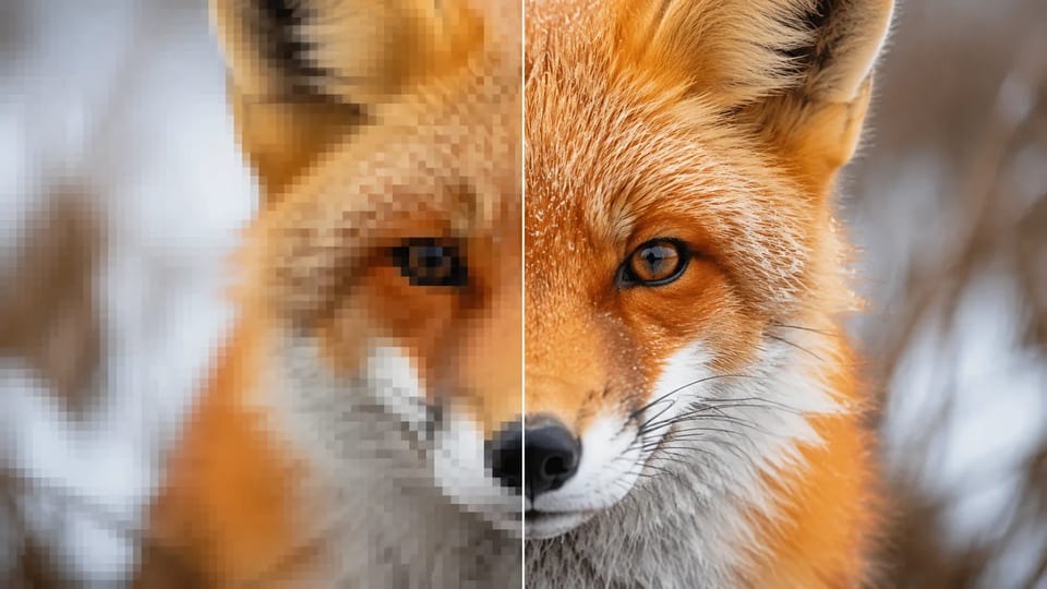 Fluxo para ampliar imagem com IA: origem pequena, resultado maior e nítido, e ferramentas de edição conectadas