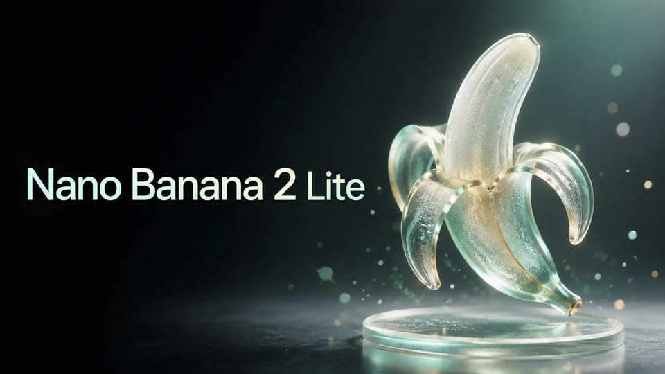 Hero de produto Nano Banana 2 Lite — escultura de banana em vidro menta fosco com tipografia suave