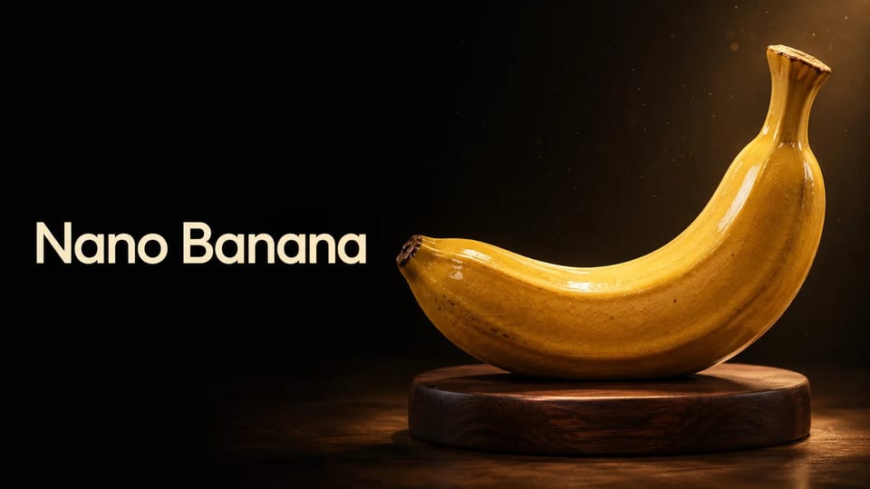 Hero de produto Nano Banana — banana cerâmica com glaze mel e tipografia creme