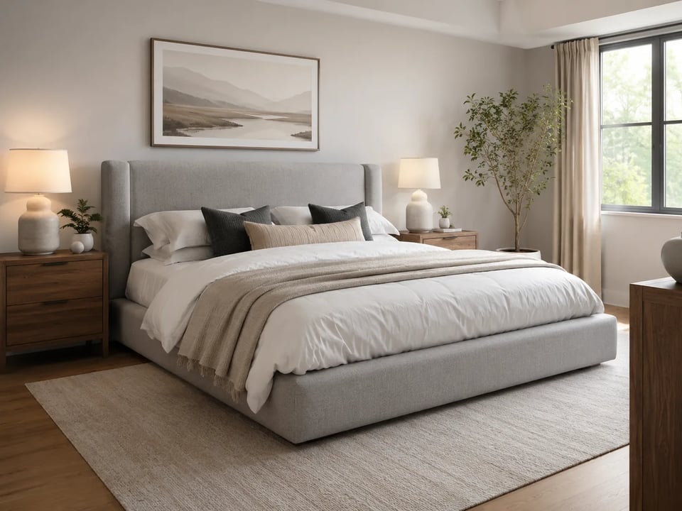 Schlafzimmer mit platziertem Bett