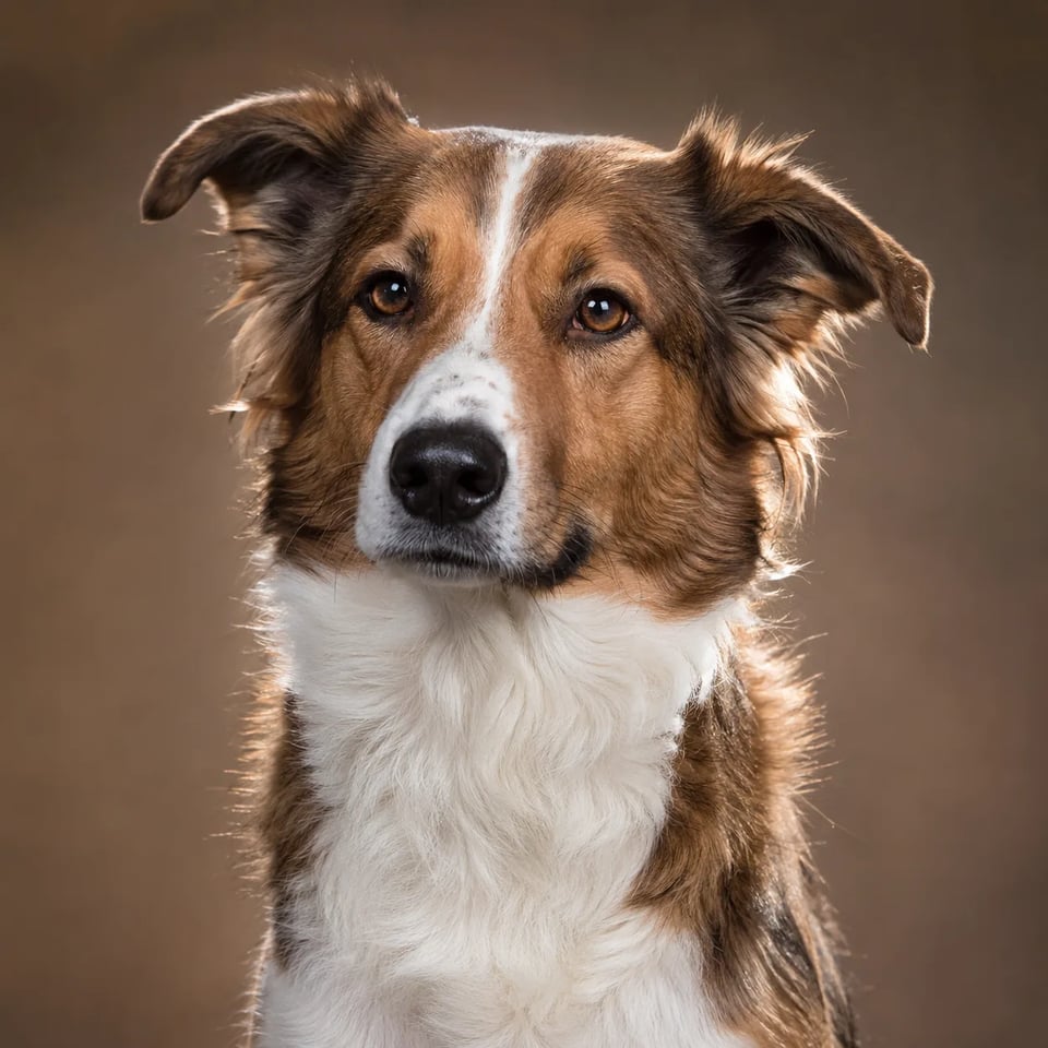 Same golden dog after studio AI pet portrait