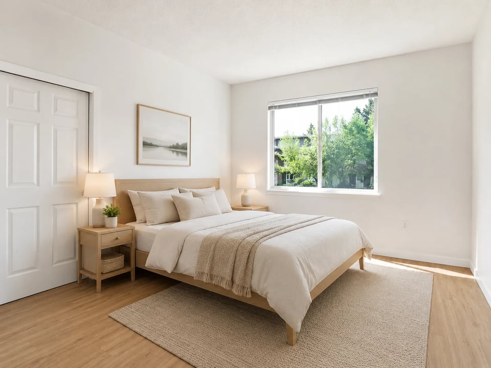 Bedroom after AI virtual staging in Scandinavian style