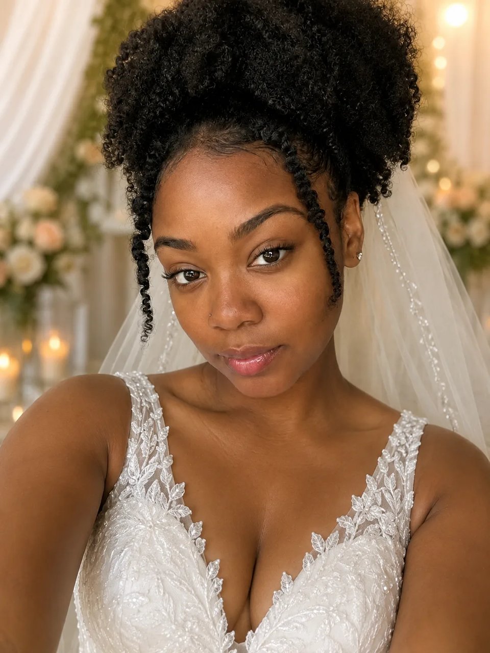 Same person after bridal wedding-day restyle