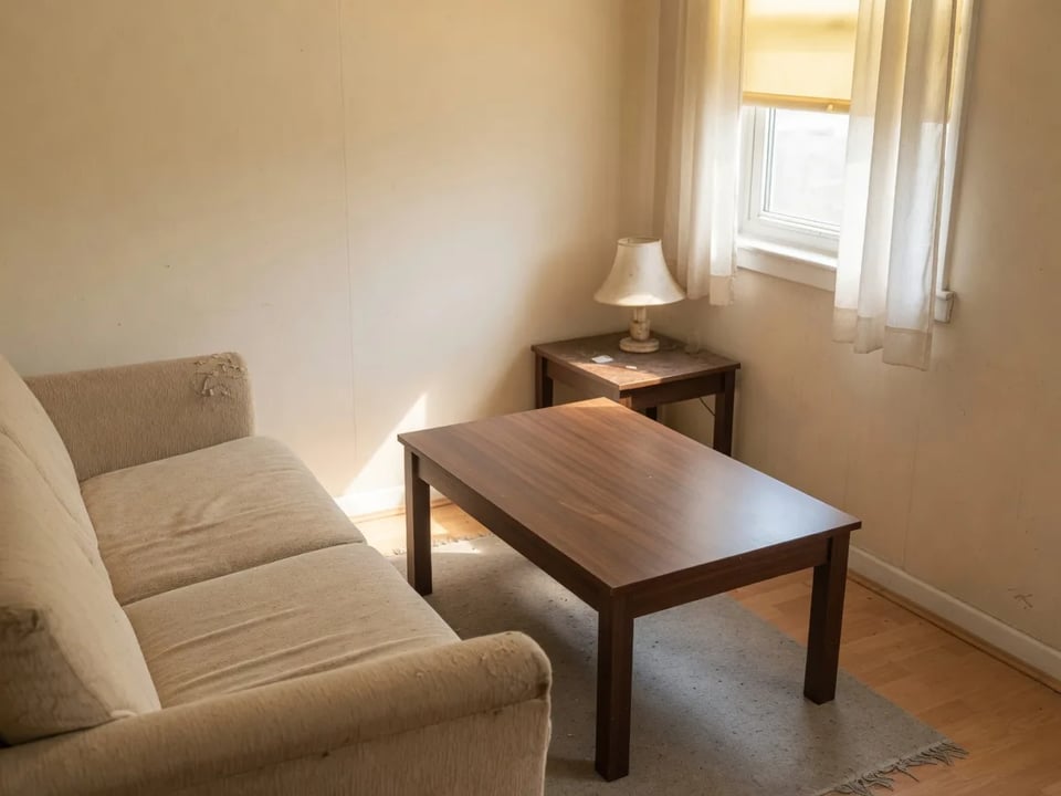 A mesma sala clareada com mesa limpa